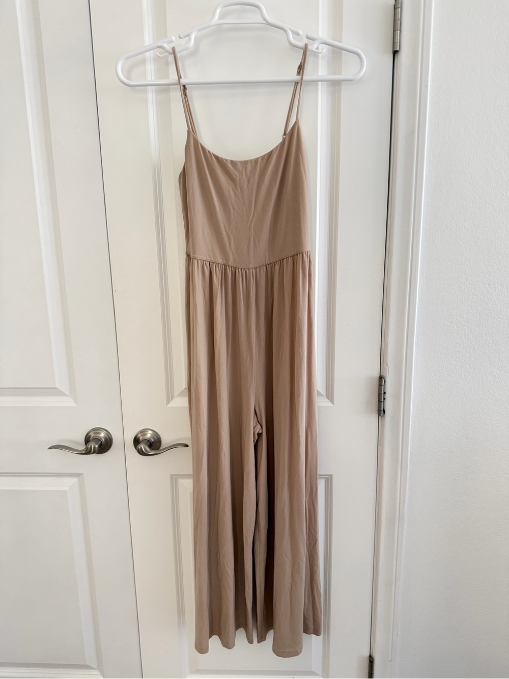 Wilfred by Aritzia Neutral-Tan Spaghetti-Strap Wide-Leg Jumpsuit size M